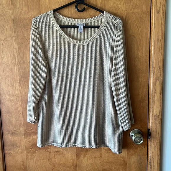 Chico's Tops - Easy Wear by Chicos Size 2 - mesh shirt with 3 quarter length sleeves tan/beige